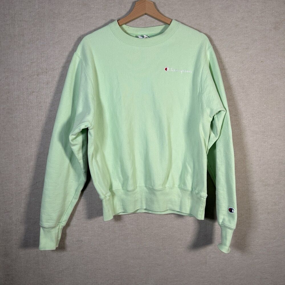 Champion Reverse Weave Crewneck Sweatshirt Womens Small Lime Green Longsleeve
